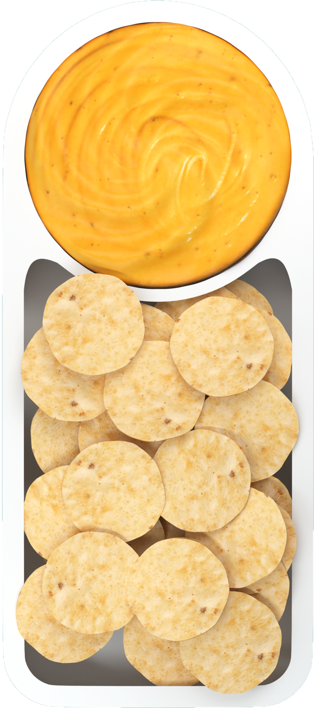 Snackskis cheddar dip tray with chips